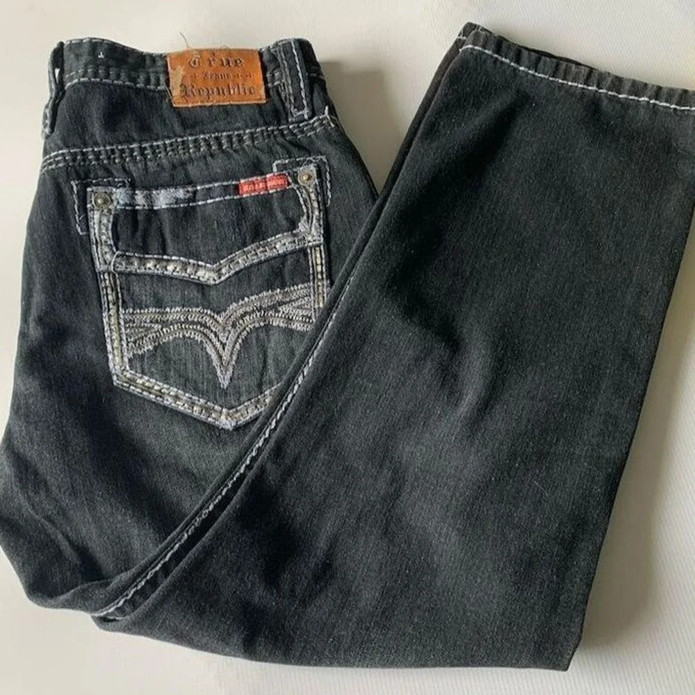 True Religion Men's Straight Jeans Black Size 36 Triple Stitching